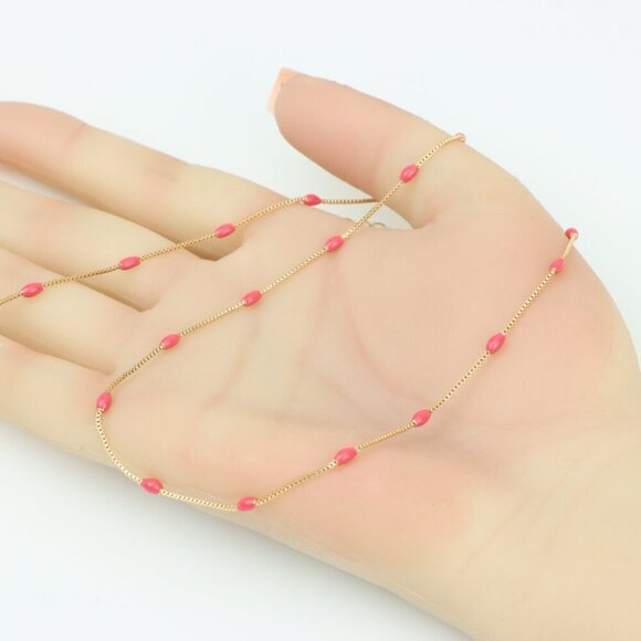 Elegant Rose Gold Beaded Necklace with Adjustable Chain, XPNL0336 - Picture 4 of 12